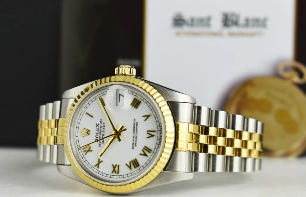 rolex_midsize_kt_gold__st_3-1.webp Ladies Watches | Dress Watches | Sant Blanc ROLEX Midsize 18kt Gold & Stainless Steel Datejust White Roman Dial Model 68273