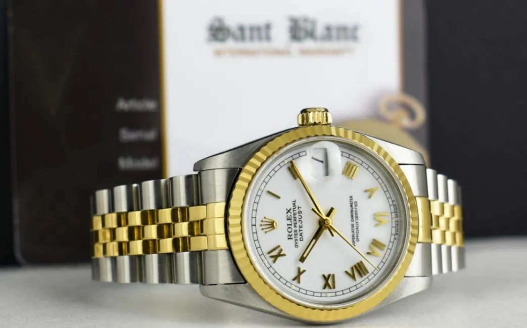 rolex_midsize_kt_gold__st_4-1.webp Ladies Watches | Dress Watches | Sant Blanc ROLEX Midsize 18kt Gold & Stainless Steel Datejust White Roman Dial Model 68273