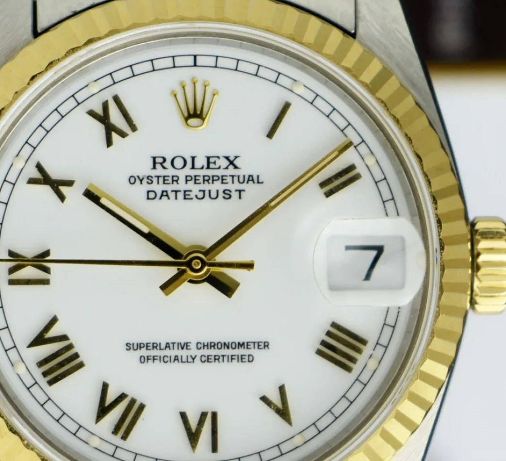 rolex_midsize_kt_gold__st_6.webp Ladies Watches | Dress Watches | Sant Blanc ROLEX Midsize 18kt Gold & Stainless Steel Datejust White Roman Dial Model 68273