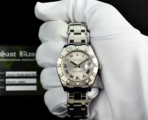 The Masterpiece | Sant Blanc ROLEX Midsize 18kt White Gold Pearlmaster Masterpiece Silver Roman Model 81319