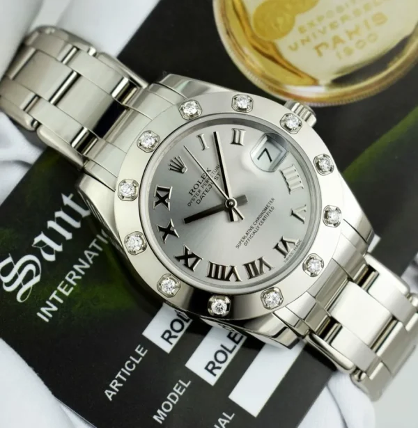 The Masterpiece | Sant Blanc ROLEX Midsize 18kt White Gold Pearlmaster Masterpiece Silver Roman Model 81319