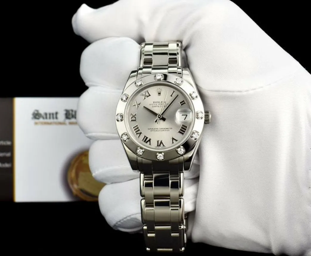 rolex_midsize_white_gold__1.webp The Masterpiece | Sant Blanc ROLEX Midsize White Gold Pearlmaster Datejust Silver Roman Card Model 81319