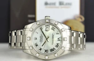 The Masterpiece | Sant Blanc ROLEX Midsize White Gold Pearlmaster Datejust Mother of Pearl Roman Dial Model 81319