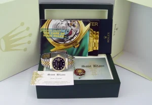 Men's Watches | Dress Watches | Sant Blanc ROLEX 36mm 18kt Gold & Stainless DateJust Black Diamond Dial Jubilee Band Model 16233