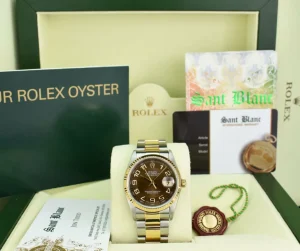 Men's Watches | Dress Watches | Sant Blanc ROLEX 36mm 18kt Gold & Stainless DateJust Chocolate Arabic Dial Oyster Band Model 16233