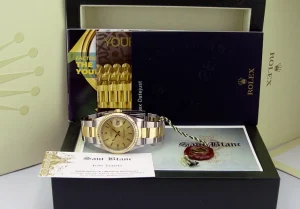 Men's Watches | Dress Watches | Sant Blanc ROLEX 36mm 18kt Gold & Stainless Steel DateJust Champagne Stick Dial Oyster Band Model 16233