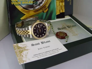 Men's Watches | Dress Watches | Sant Blanc ROLEX 36mm 18kt Gold & Stainless DateJust Black Diamond Dial Jubilee Band Model 16233
