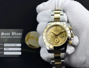 Sports Watches | Racing Professional Watches | Sant Blanc ROLEX 40mm 18kt Gold & Stainless Steel Daytona Champagne Diamond Dial Model 116523