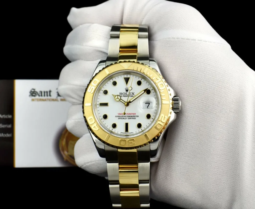 rolex_mm_kt_gold__stainle_1-27.webp Yachting Professional Watches | Men's Watches | Sant Blanc ROLEX 40mm 18kt Gold & Stainless Steel YachtMaster White Index Dial Model 16623