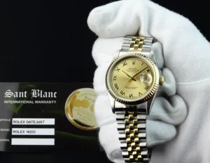 Men's Watches | Dress Watches | Sant Blanc ROLEX 36mm 18kt Gold & Stainless DateJust Champagne Roman Dial Jubilee Band Model 16233