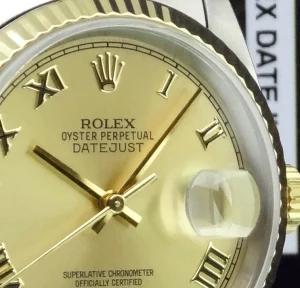 Men's Watches | Dress Watches | Sant Blanc ROLEX 36mm 18kt Gold & Stainless DateJust Champagne Roman Dial Jubilee Band Model 16233