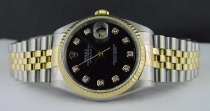 Men's Watches | Dress Watches | Sant Blanc ROLEX 36mm 18kt Gold & Stainless DateJust Black Diamond Dial Jubilee Band Model 16233