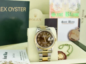 Men's Watches | Dress Watches | Sant Blanc ROLEX 36mm 18kt Gold & Stainless DateJust Chocolate Arabic Dial Oyster Band Model 16233