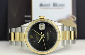 Men's Watches | Dress Watches | Sant Blanc ROLEX 36mm 18kt Gold & Stainless DateJust Black Tapestry Dial Oyster Band Model 16233