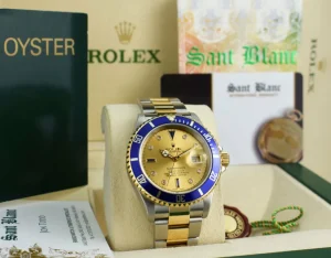 Sports Watches | Men's Watches | Sant Blanc ROLEX 40mm 18kt Gold & Stainless Steel Submariner Champagne Serti Diamond Dial Model 16613