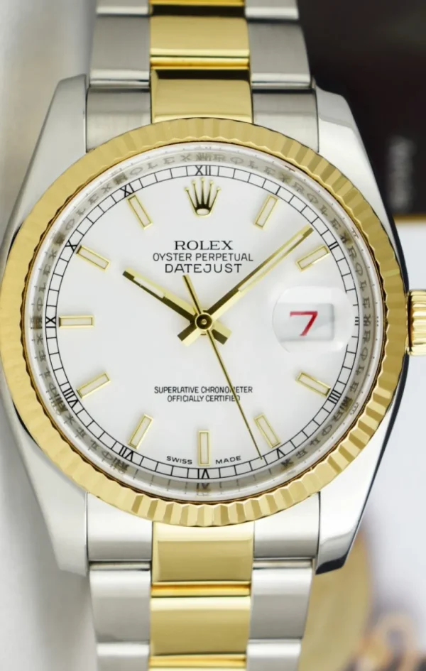 Dress Watches | Sant Blanc ROLEX 36mm 18kt Gold & Stainless Steel Datejust White Index Box Card Model 116233