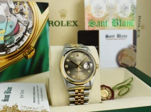 Men's Watches | Dress Watches | Sant Blanc ROLEX 36mm 18kt Gold & Stainless Steel DateJust Rhodium Diamond Dial Jubilee Band Model 16203