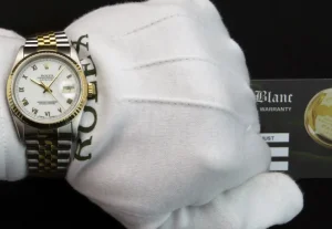Men's Watches | Dress Watches | Sant Blanc ROLEX 36mm 18kt Gold & Stainless DateJust White Roman Dial Jubilee Band Model 16233