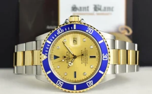 Sports Watches | Men's Watches | Sant Blanc ROLEX 40mm 18kt Gold & Stainless Steel Submariner Champagne Serti Diamond Dial Model 16613