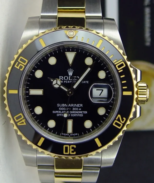 Diving Professional Watches | Men's Watches | Sant Blanc ROLEX 40mm 18kt Gold & Stainless Submariner Black Ceramic Model 116613