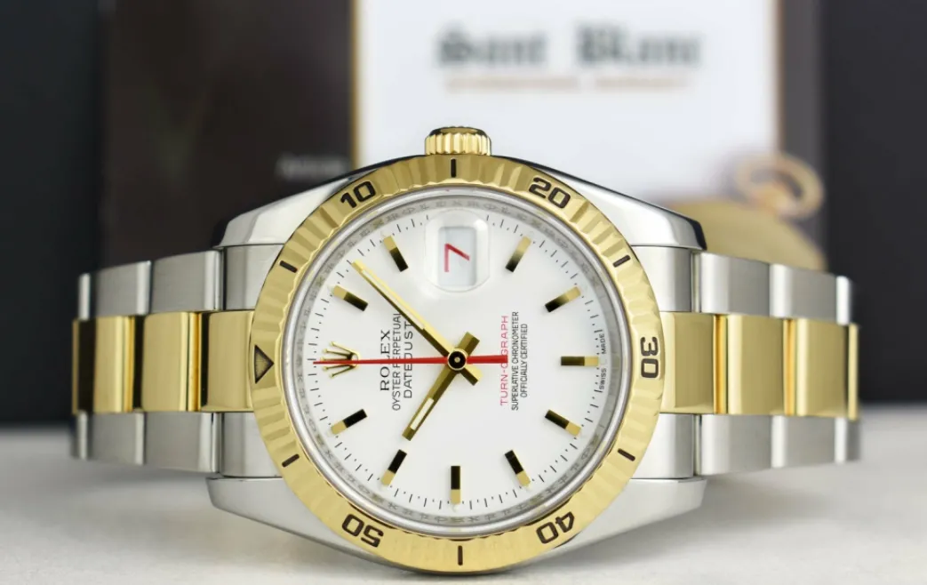 rolex_mm_kt_gold__stainle_3-5.webp Men's Watches | Dress Watches | Sant Blanc ROLEX 36mm 18kt Gold & Stainless Steel Turn-O-Graph Datejust White Dial Model 116263