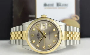 Men's Watches | Dress Watches | Sant Blanc ROLEX 36mm 18kt Gold & Stainless Steel DateJust Rhodium Diamond Dial Jubilee Band Model 16203