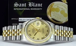 Men's Watches | Dress Watches | Sant Blanc ROLEX 36mm 18kt Gold & Stainless DateJust Champagne Roman Dial Jubilee Band Model 16233