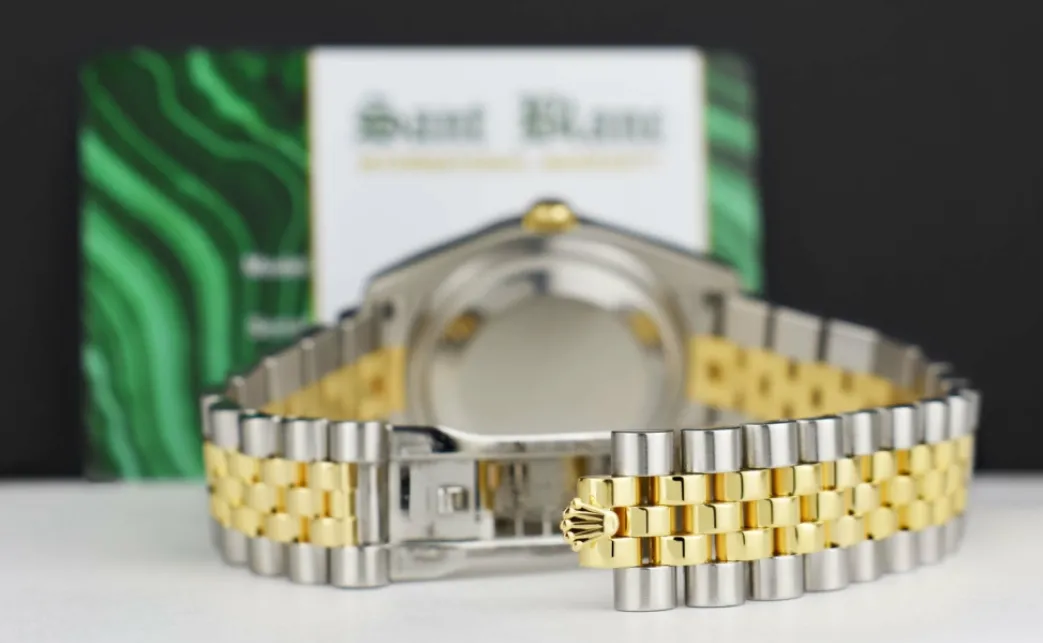 rolex_mm_kt_gold__stainle_4-1.webp Dress Watches | Sant Blanc ROLEX 36mm 18kt Gold & Stainless Steel DateJust Black Diamond Custom Bezel Model 116233