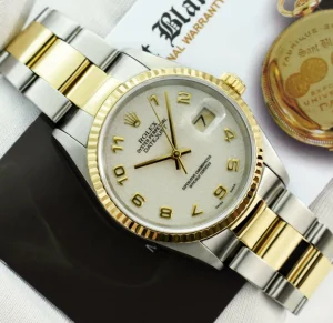 Men's Watches | Dress Watches | Sant Blanc ROLEX 36mm 18kt Gold & Stainless DateJust Ivory Jubilee Arabic Dial Oyster Band Model 16233