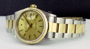 Men's Watches | Dress Watches | Sant Blanc ROLEX 36mm 18kt Gold & Stainless Steel DateJust Champagne Stick Dial Oyster Band Model 16233