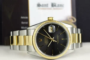 Men's Watches | Dress Watches | Sant Blanc ROLEX 36mm 18kt Gold & Stainless DateJust Black Tapestry Dial Oyster Band Model 16233
