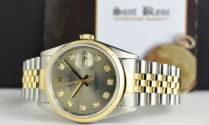 Men's Watches | Dress Watches | Sant Blanc ROLEX 36mm 18kt Gold & Stainless Steel DateJust Rhodium Diamond Dial Jubilee Band Model 16203
