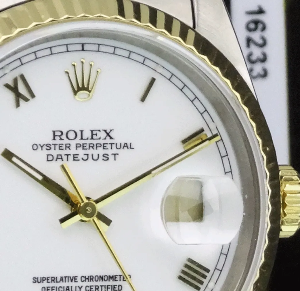 rolex_mm_kt_gold__stainle_6-11.webp Men's Watches | Dress Watches | Sant Blanc ROLEX 36mm 18kt Gold & Stainless DateJust White Roman Dial Jubilee Band Model 16233