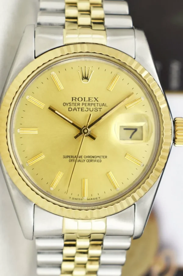 Dress Watches | Sant Blanc ROLEX 36mm 18kt Gold & Stainless Steel DateJust Champagne Stick Dial Model 16013