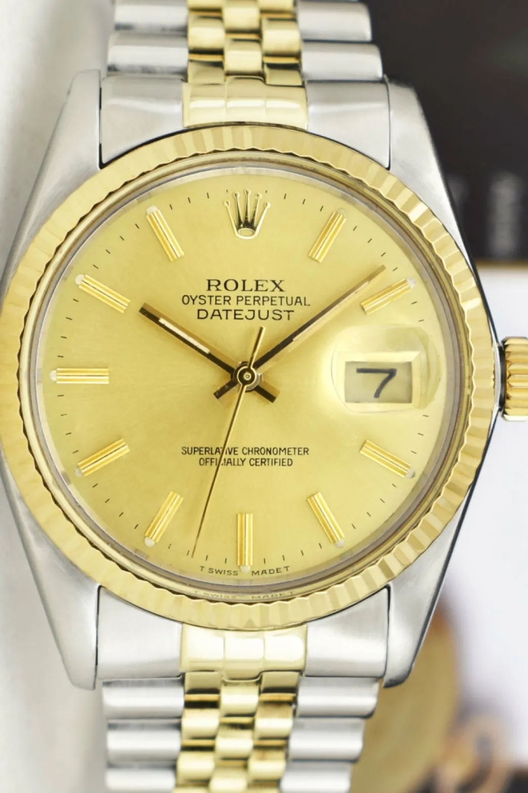 rolex_mm_kt_gold__stainle_6-2.webp Dress Watches | Sant Blanc ROLEX 36mm 18kt Gold & Stainless Steel DateJust Champagne Stick Dial Model 16013