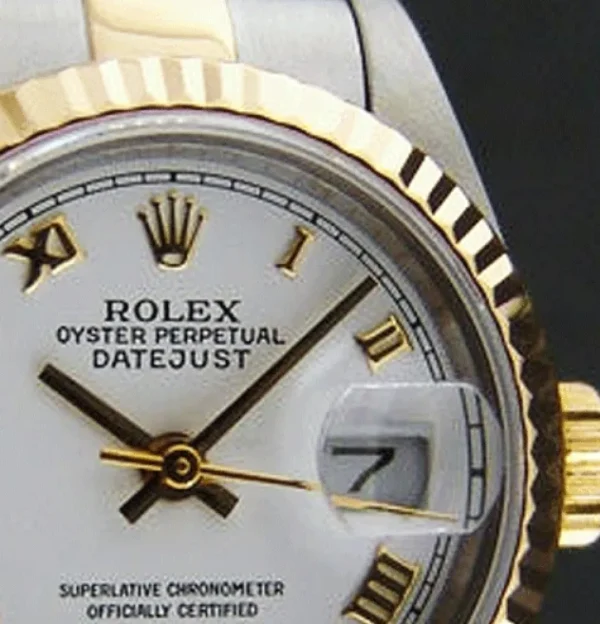 Ladies Watches | Dress Watches | Sant Blanc ROLEX 26mm 18kt Gold & Stainless Steel Ladies DateJust White Roman Dial Model 69173