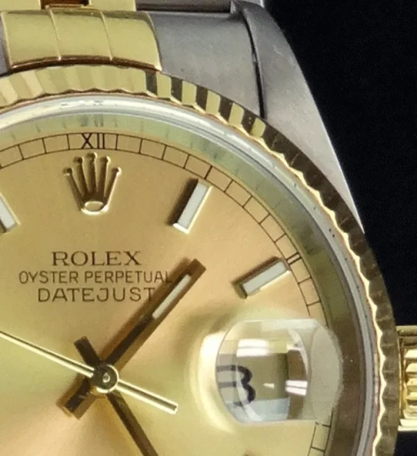 Men's Watches | Dress Watches | Sant Blanc ROLEX 36mm 18kt Gold & Stainless Steel DateJust Champagne Index Dial Model 16233