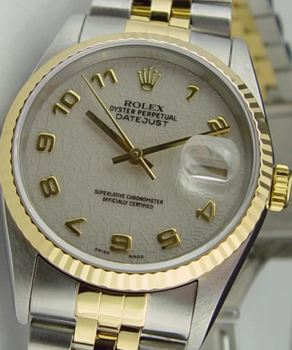 Men's Watches | Dress Watches | Sant Blanc ROLEX 36mm 18kt Gold & Stainless DateJust Ivory Jubilee Arabic Dial Jubilee Band Model 16233