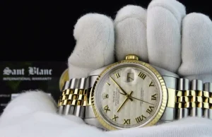 Men's Watches | Dress Watches | Sant Blanc ROLEX 36mm 18kt Gold & Stainless DateJust Ivory Pyramid Roman Dial Jubilee Band Model 16233