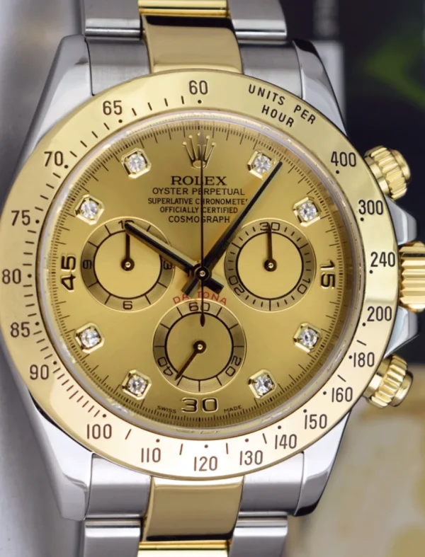 Sports Watches | Racing Professional Watches | Sant Blanc ROLEX 40mm 18kt Gold & Stainless Steel Daytona Champagne Diamond Dial Model 116523