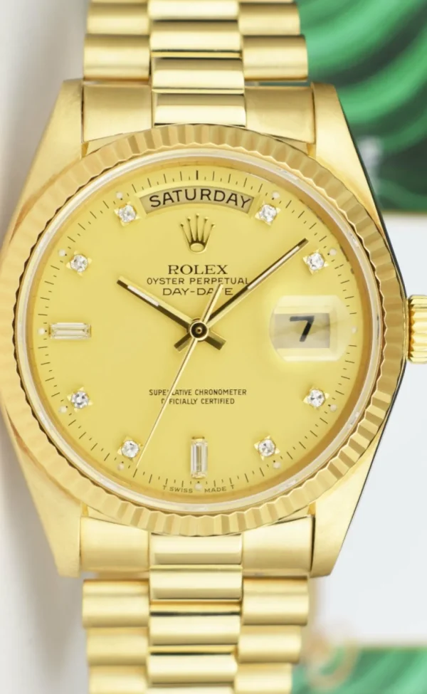 President Dress Watches | Sant Blanc ROLEX 36mm 18kt Gold Day Date President Champagne Diamond Dial Model 18038