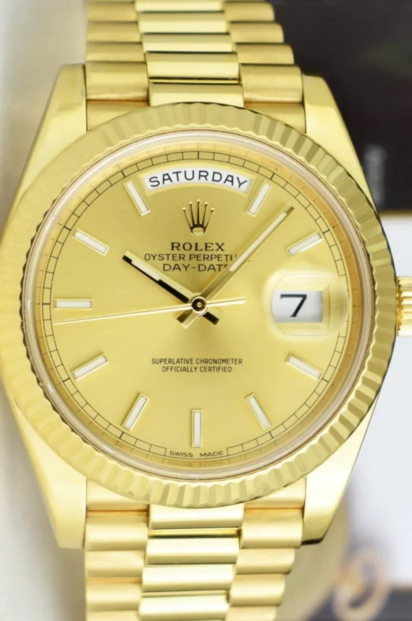 Men's Watches | President Dress Watches | Sant Blanc ROLEX 40mm 18kt Gold Day Date 40 President Champagne Index Dial Model 228238