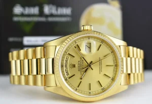 Men's Watches | President Dress Watches | Sant Blanc ROLEX 36mm 18kt Gold Day Date President Champagne Stick Dial Model 18038