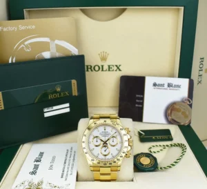 Racing Professional Watches | Sant Blanc ROLEX 40mm 18kt Gold Daytona White Index Dial with Card & Tags Model 116528