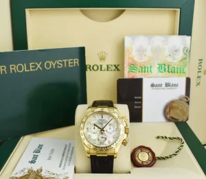 Racing Professional Watches | Sant Blanc ROLEX 40mm 18kt Gold Daytona Leather Strap Mother of Pearl Diamond Dial Model 116518