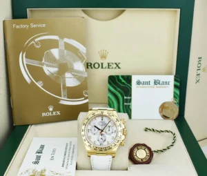 Racing Professional Watches | Sant Blanc ROLEX 40mm 18kt Gold Daytona White Leather Strap Mother of Pearl Diamond Dial Model 116518