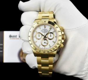 Racing Professional Watches | Sant Blanc ROLEX 40mm 18kt Gold Daytona White Index Dial with Card & Tags Model 116528