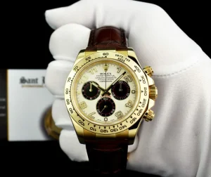 Men's Watches | Racing Professional Watches | Sant Blanc ROLEX 40mm 18kt Gold Daytona White & Black "Panda" Brown Strap Model 116518