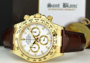 Men's Watches | Racing Professional Watches | Sant Blanc ROLEX 40mm 18kt Gold Daytona Leather Strap White Index Dial Model 116518