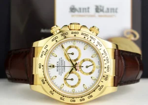 Men's Watches | Racing Professional Watches | Sant Blanc ROLEX 40mm 18kt Gold Daytona Leather Strap White Index Dial Model 116518